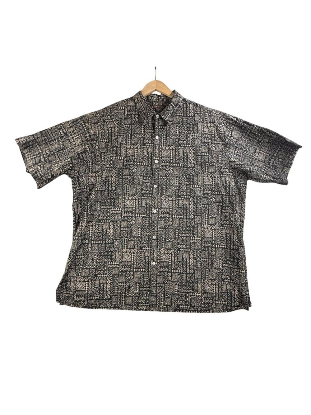 Tori Richard Shirt Mens 2XL Black Geometric Hawaiian Button Up Cotton Lawn AOP